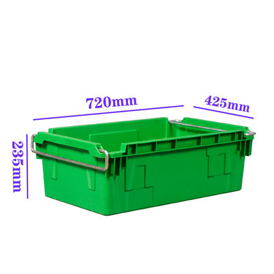 কেনা মেটাল সুইং আর্মস 45L PP স্টোরেজ ক্রেট 720×425×235mm OEM প্রস্তুতকারক সহ শিল্প স্ট্যাক এবং নেস্ট প্লাস্টিক ক্রেট অনলাইনে উৎপাদন