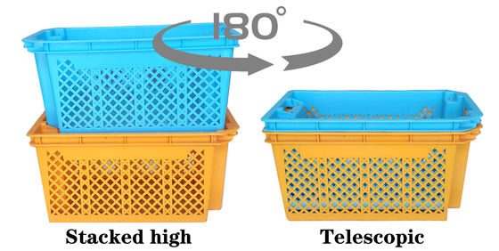 কেনা Stack And Nest Crate Supplier OEM Reversible Plastic Crate Agricultural Harvesting Supermarket Crate অনলাইনে উৎপাদন