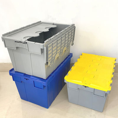 কেনা Plastic Crate With Lid Heavy Duty Cheap Plastic Moving Boxes Storage Stackable Attached Lid Container অনলাইনে উৎপাদন